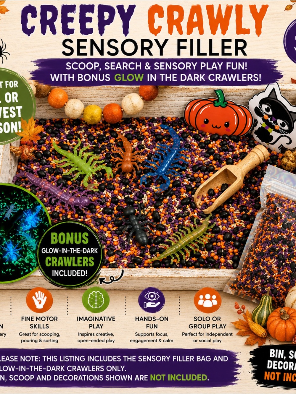 Hand Crafted Creepy Crawly Sensory Filler - Black, Orange, Purple